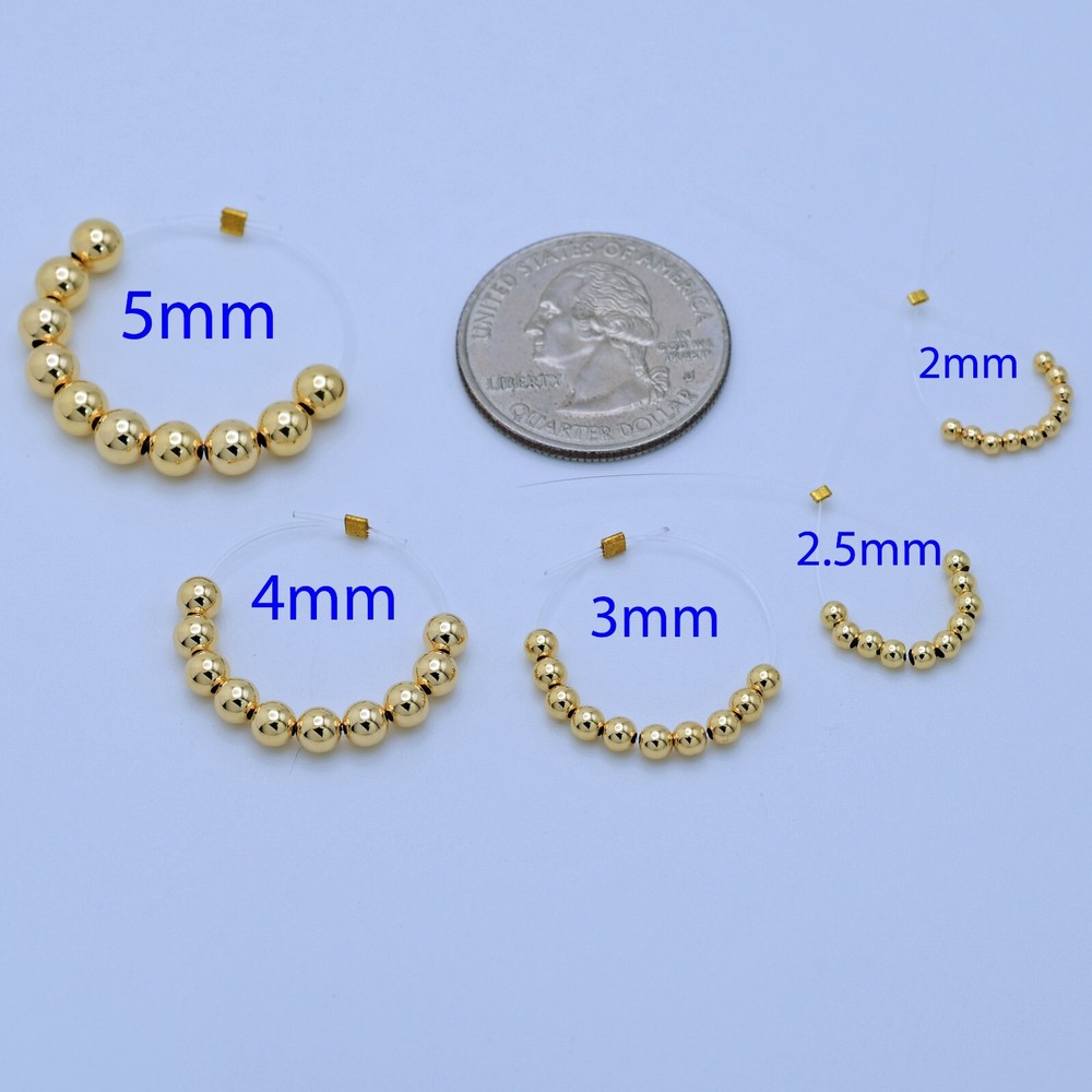 4MM 18k Solid Gold Smooth Round Ball Sphere Bead Spacer (10)