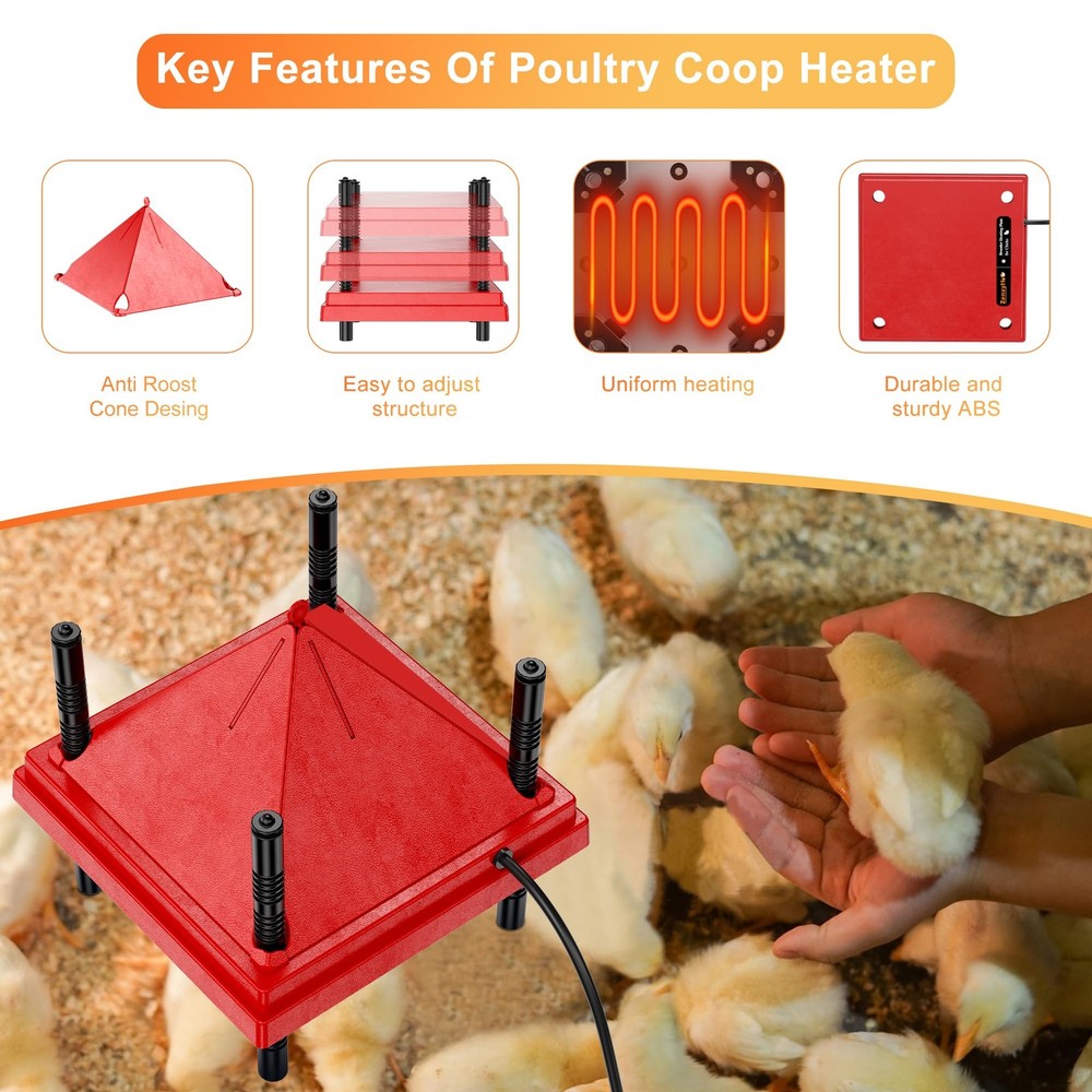 Chick Brooder Heater Plate 10" x 10" Anti-Roost Cone Red
