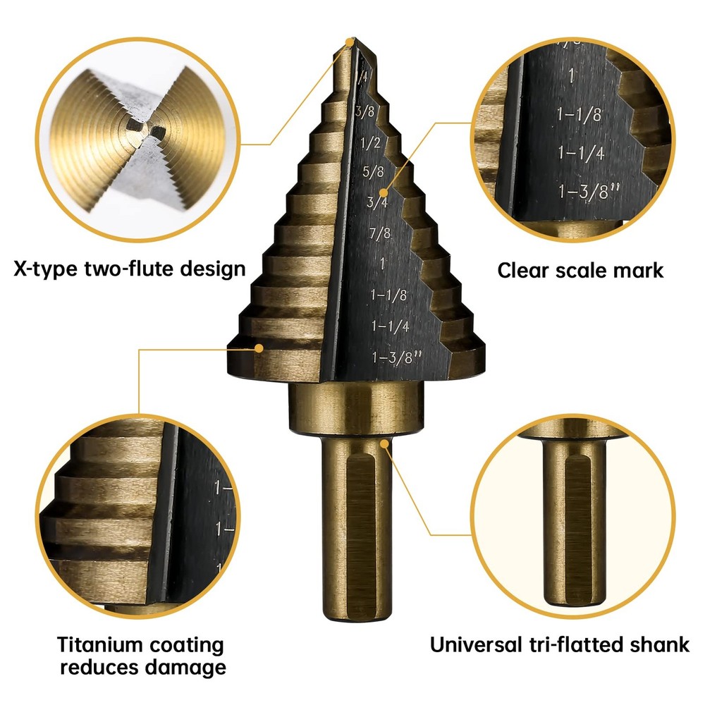 IRONANT Step Drill Bits, 5PCS HSS Titanium Bit Set, 50 Straight