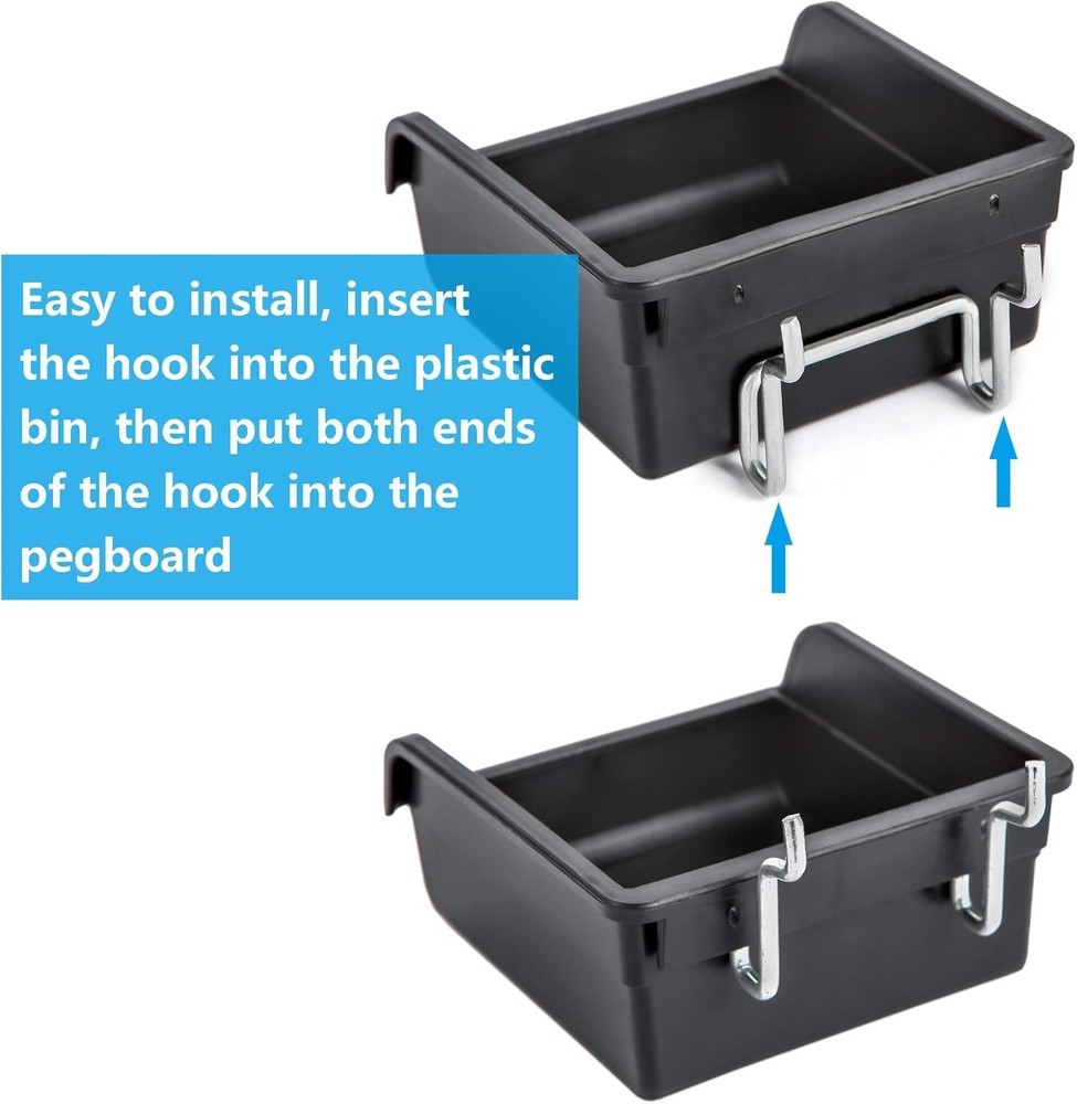 Space-Saving 10-Pack Black Pegboard Bins with Hooks & Labels - Organize Tools