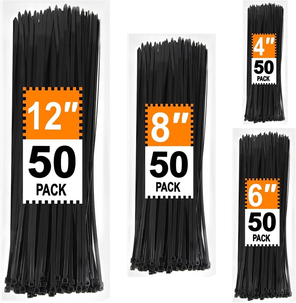 Cable Ties Assorted 200pk, LOCKLOCK Black 4-12"