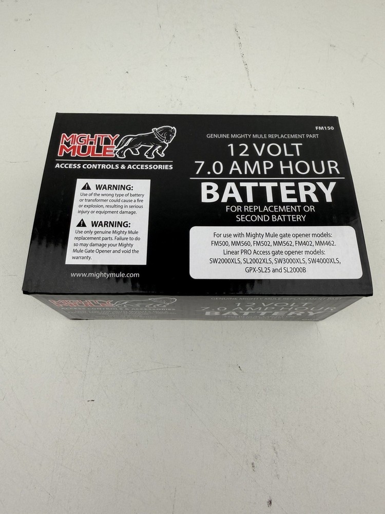 NEW Mighty Mule 12-Volt Replacement Battery for Automatic Gate Openers, Black
