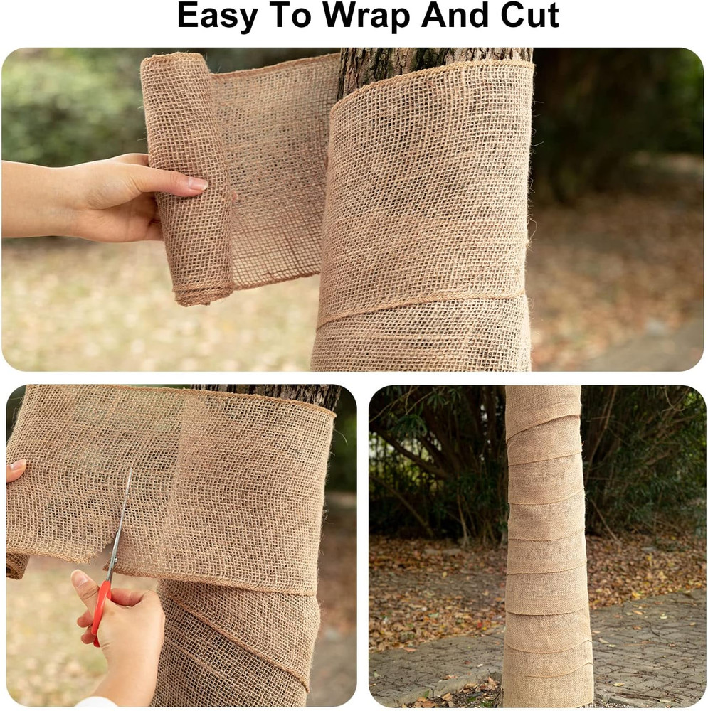 2 Rolls Burlap Tree Protector Wraps, 7.8" × 9.8' Winter Tree Trunk Guards Protec