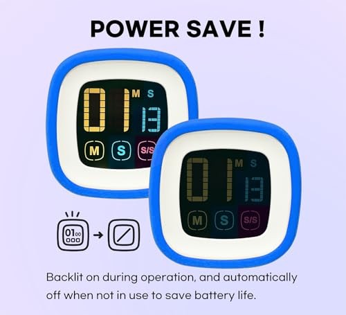 Digital Kitchen Timer, Countdown, Countup, Protective Rubber case, Sky Blue