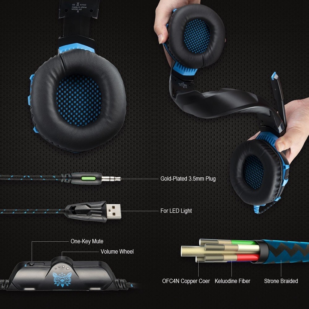 ONIKUMA K2 Pro wired Luminous Computer Gaming Headset (Black Blue)