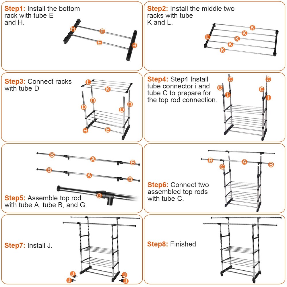 Single/Double Adjustable Clothes Hanger Rolling Garment Rack Duty Rail Organizer