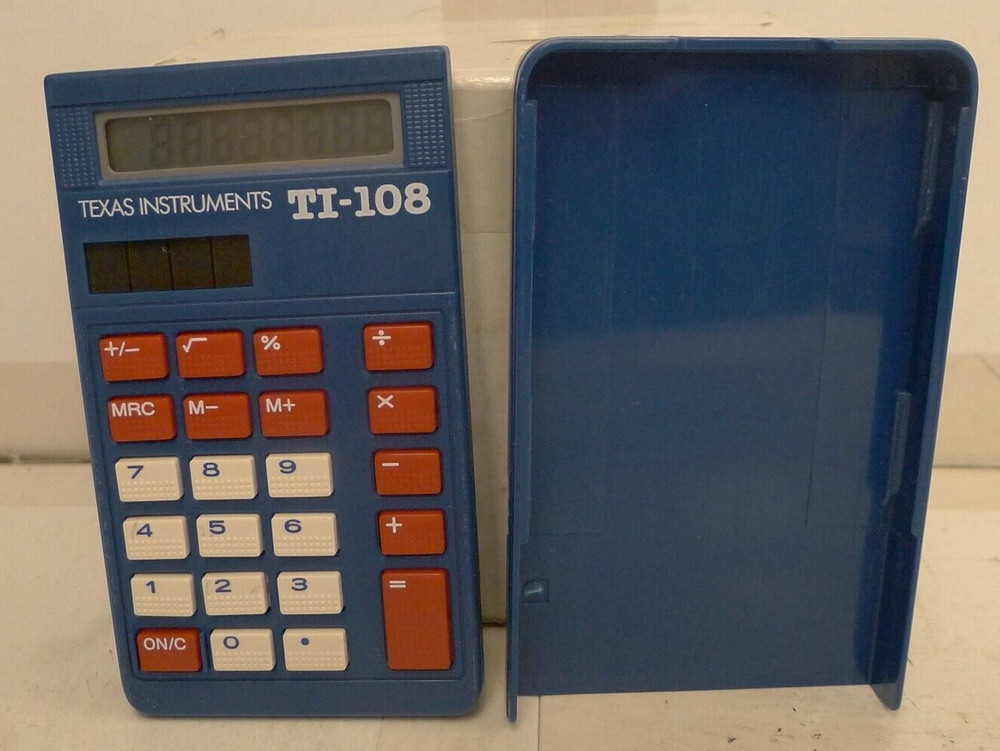 Texas Instruments TI-108 Elementary Solar Calculator Red White Blue +Cov TESTED