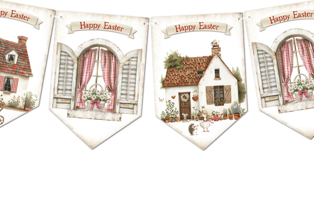 Rustic Country Style Red Gingham Easter Bunting Happy Easter Decoration