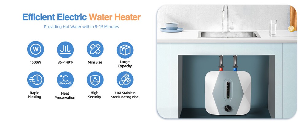 8L 1500W Under Sink Electric Instant Hot Water Heater Mini Small Water Tank