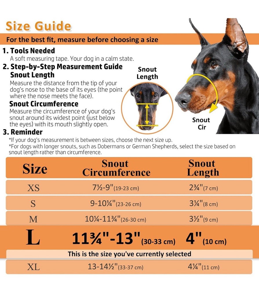 BARKLESS Dog Muzzle, Basket Muzzle Anti Biting Chewing Scavenging Training - L