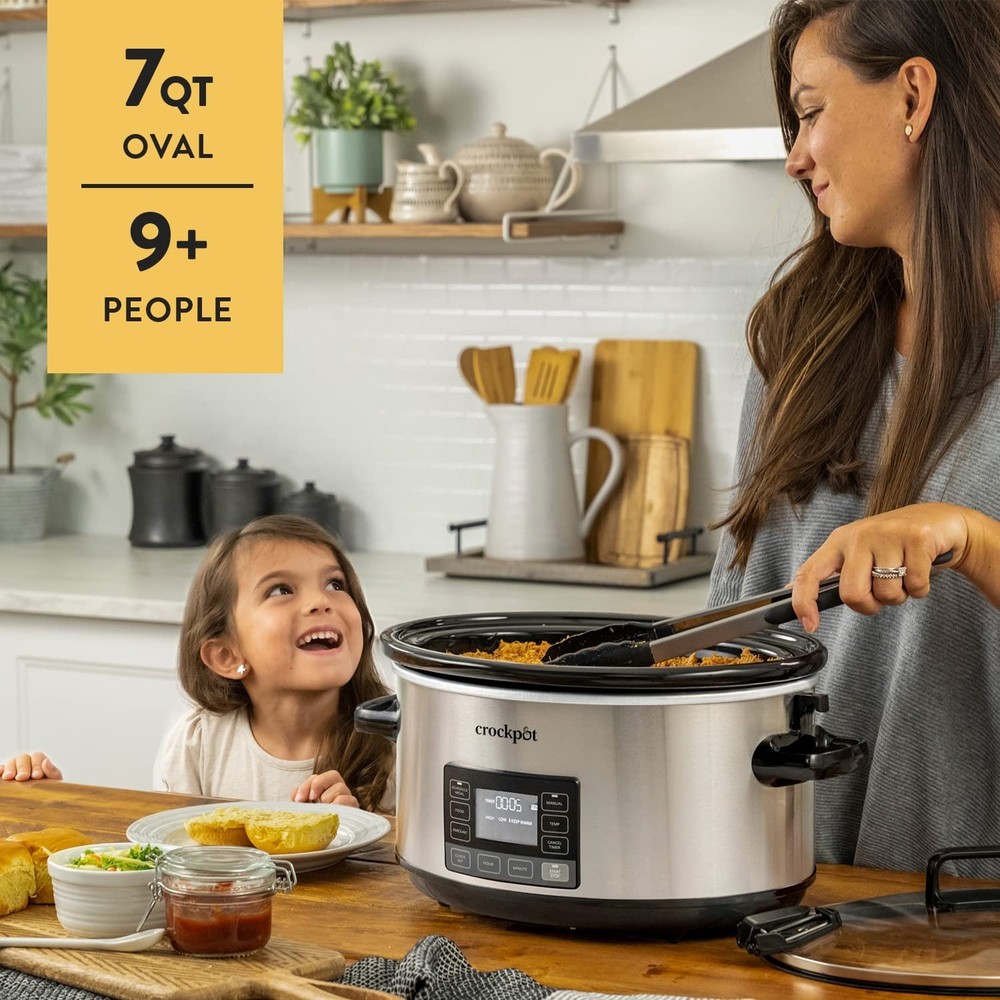 Crock-Pot 7-Quart Slow Cooker, Portable Programmable with Timer, Locking Lid,...