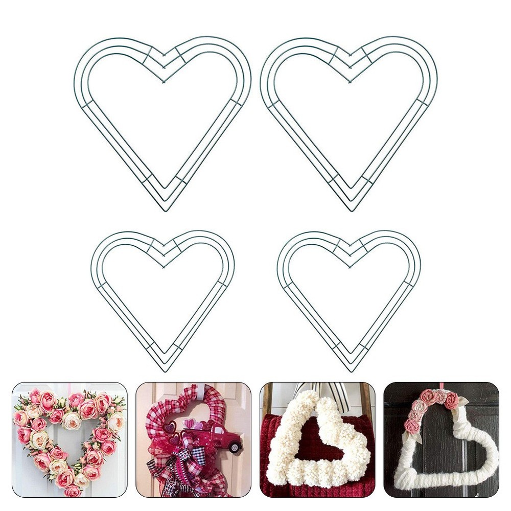 4 Pcs Heart Shaped Metal Wreath Ring Wire Frame Hanging Flower Frames