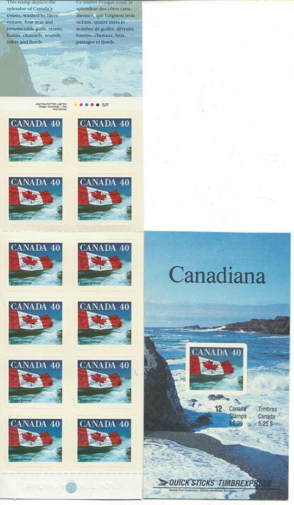 1990 Canada SC# BK 127a-Quick Stick Flag-distent cliffs-booklet of 12-M-NH