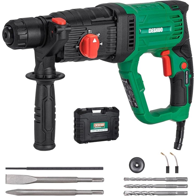 SDS-Plus Rotary Hammer Drill 9A Corded 4 Functions W/ Bits Chisels Case New