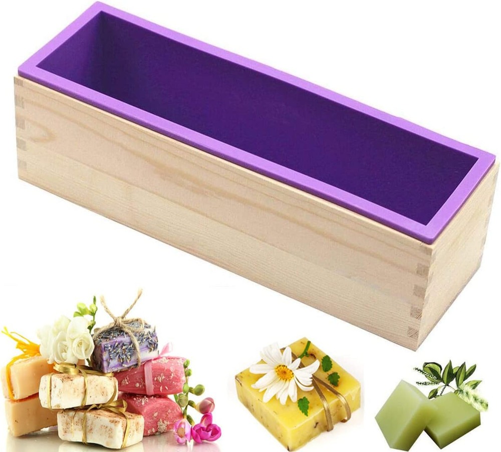 Flexible Rectangular Soap Silicone Loaf Mold Wood Box for 42Oz Soap Making Suppl