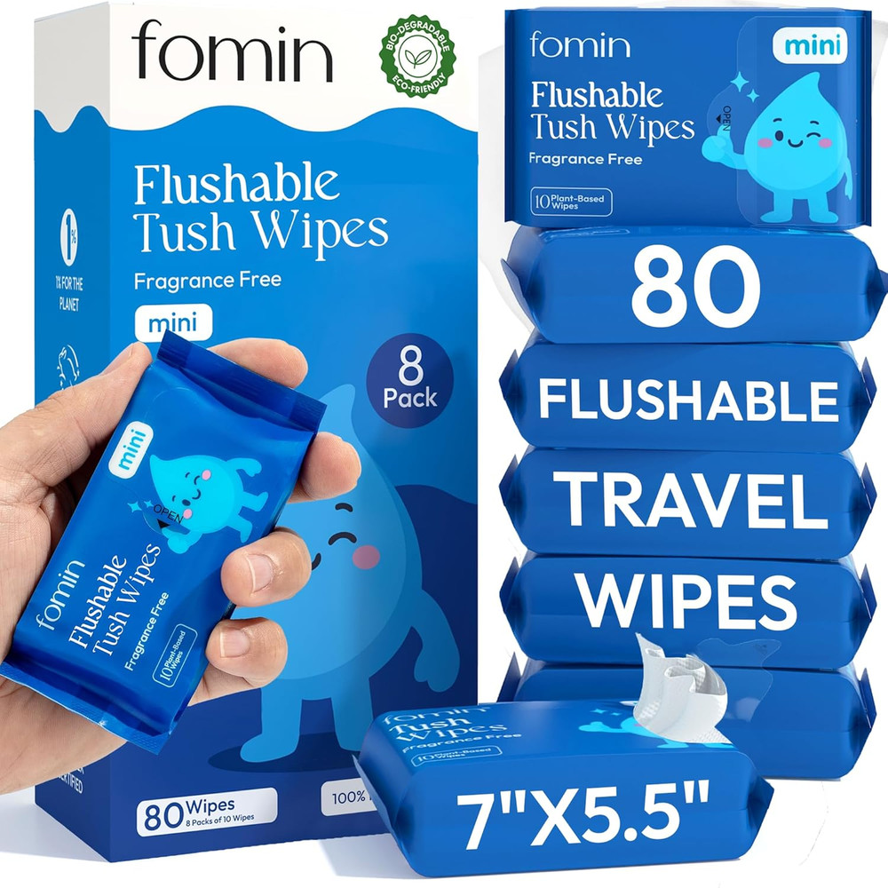 Fomin Unscented Flushable Wipes 8 Pack - Biodegradable & Hypoallergenic