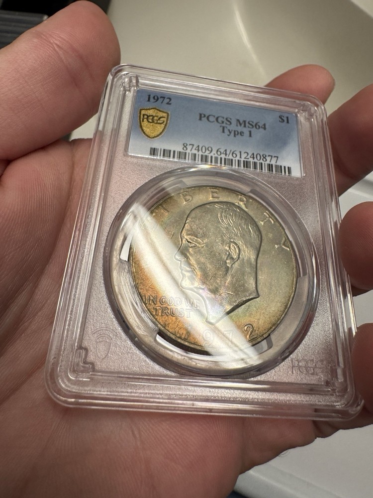 1972 $1 Type 1 Ike Dollar MS64 PCGS Gold Shield Toned