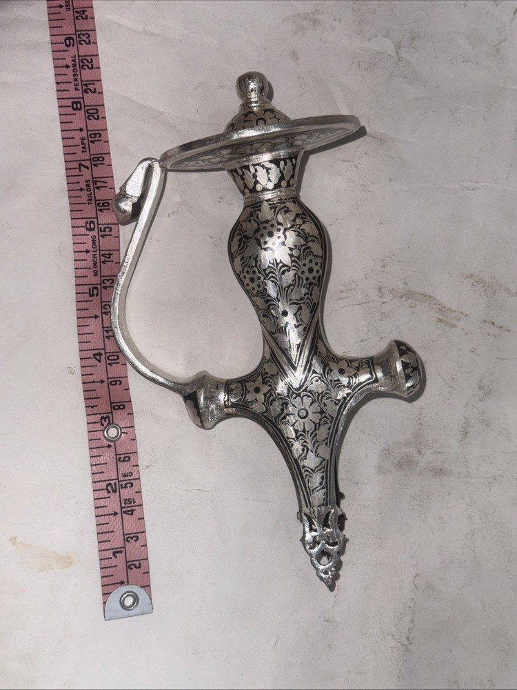 Hand Crafted Mughal Silver inlaid Iron Sword Talwar Handle
