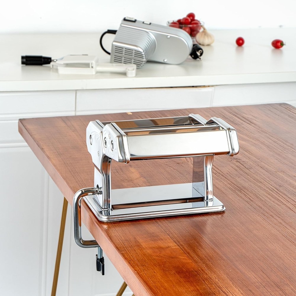 Electric Pasta Maker Stainless Steel Semi-Automatic 9 Settings Silver