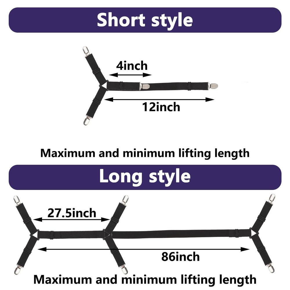 Bed Sheet Straps,6 PCS Secure and Fitted Sheet Straps for Full Size Bed,Adjustab