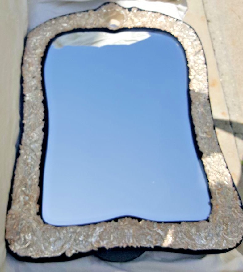 IMPORTANT STERLING SILVER CHERUBS DRESSING TABLE 28" LONG MIRROR