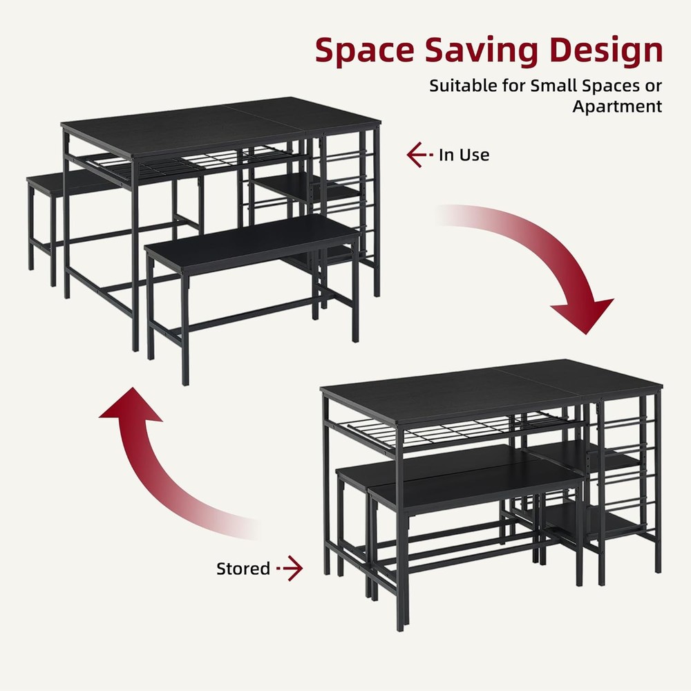 Dining Table Set 4 Kitchen Table Set 4 W/ 2 Benches 3 Piece Dining Room Table