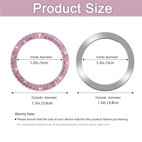 2 Pack Car Engine Start Stop Decoration Ring Pink, Crystal Decorative Ring