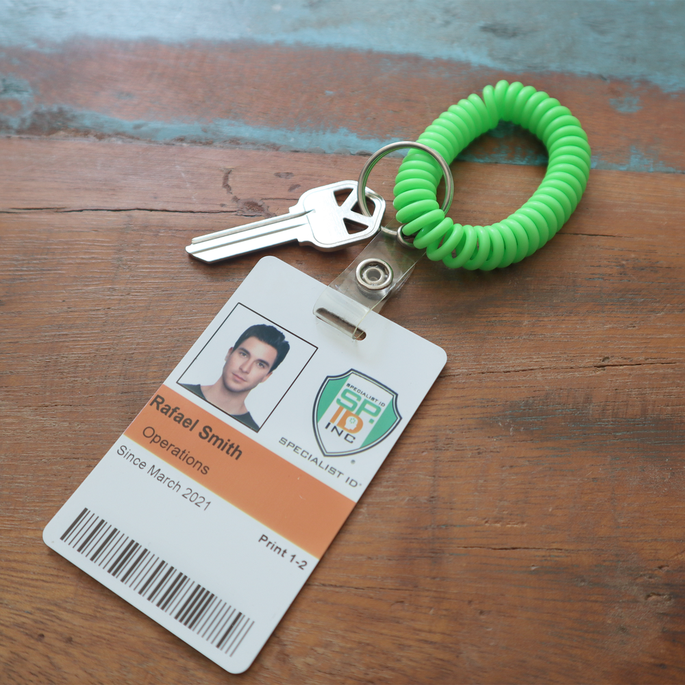 Bulk 25 Pack - Spiral Wrist Coil Key Chain with ID Badge Holder & Split Key Ring