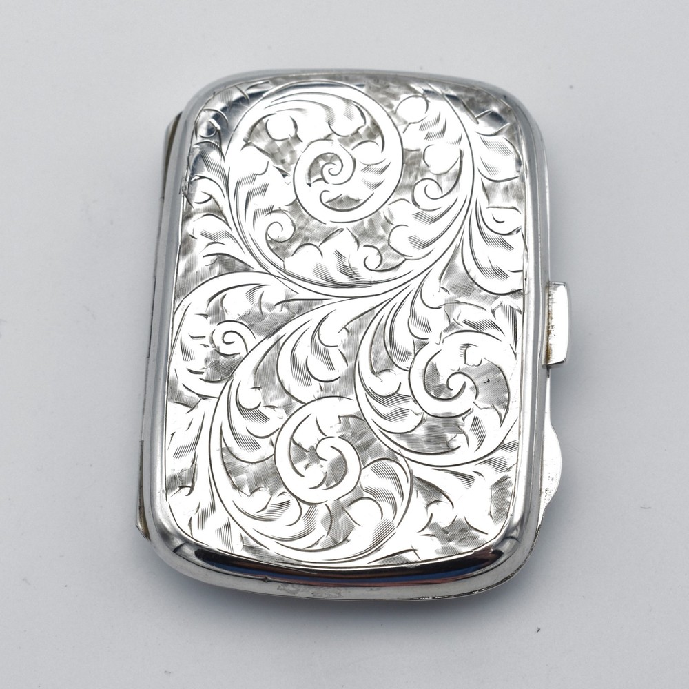 Antique Solid Silver Cigarette Case Pattern Engraved 1922 Acanthus