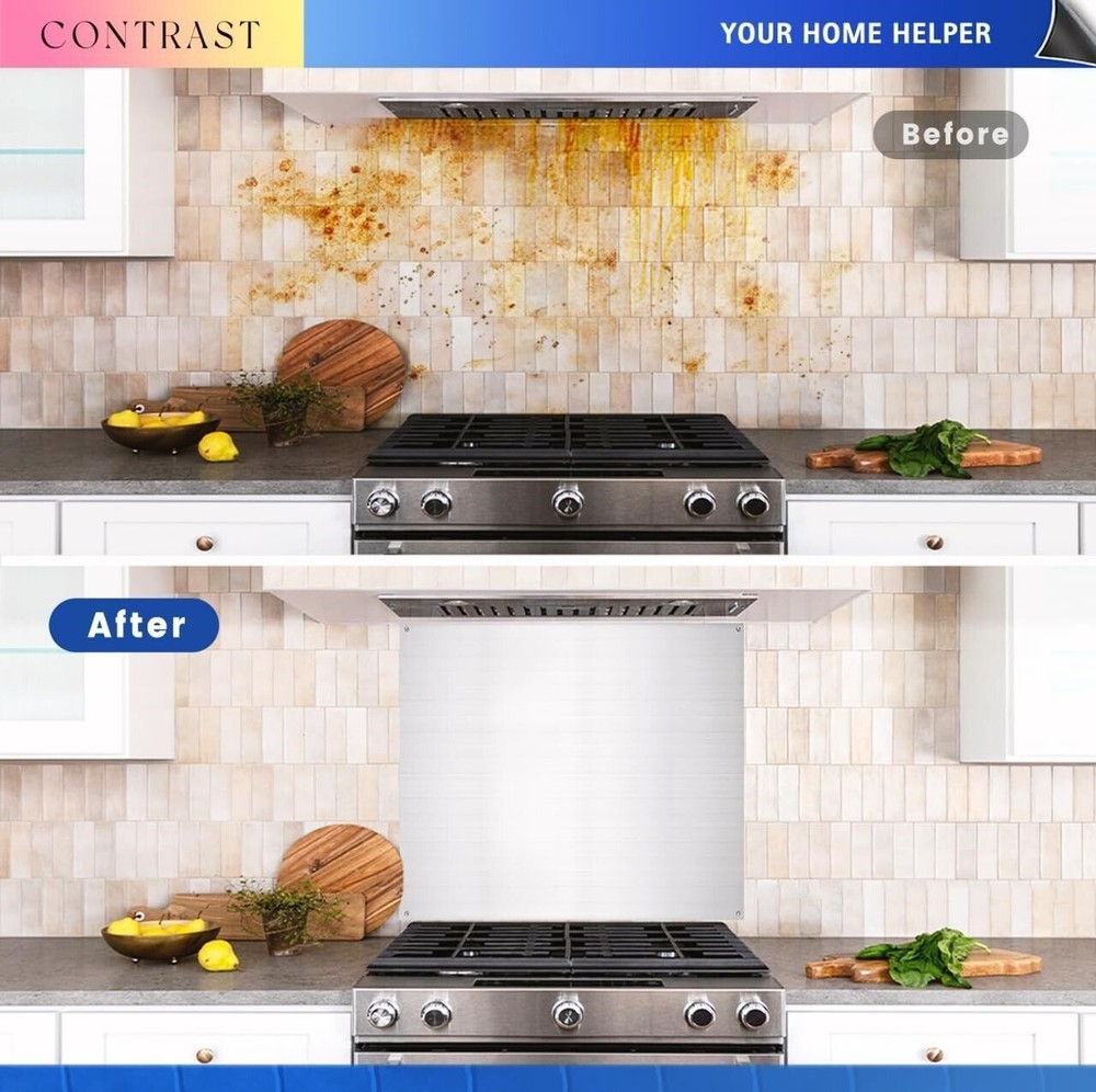 Kitchen Backsplash Stainless Steel Stove Back Wall Protector Panel Guard Board