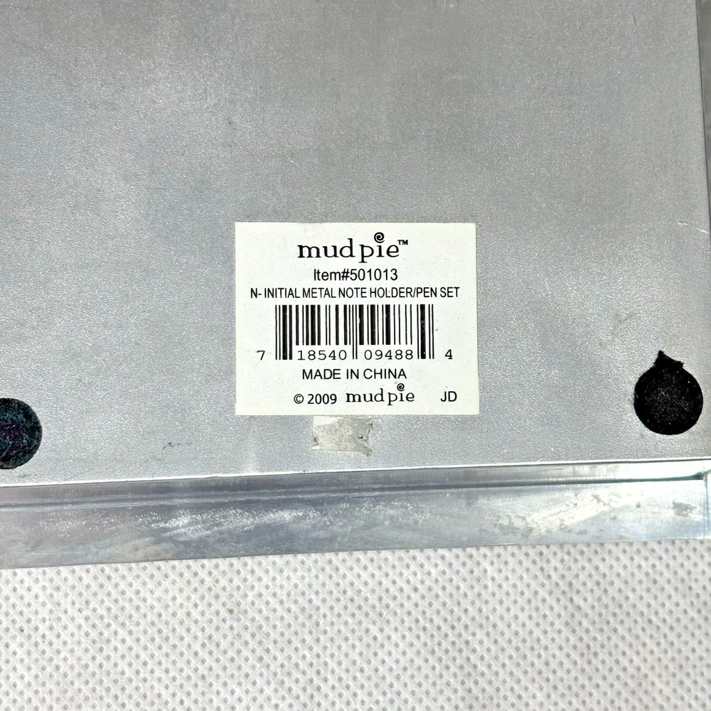 Mud Pie 2009 N Initial Metal Note Holder Tray 501013