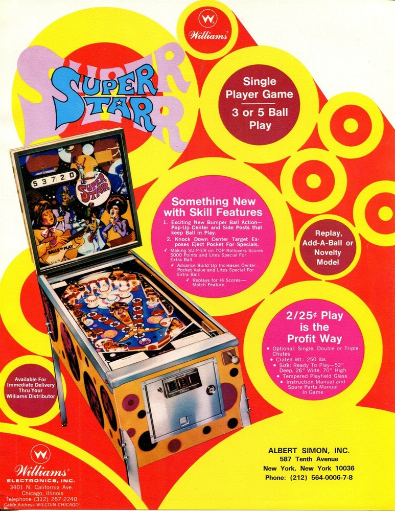 Super Star Williams Pinball Flyer / Brochure/ Ad