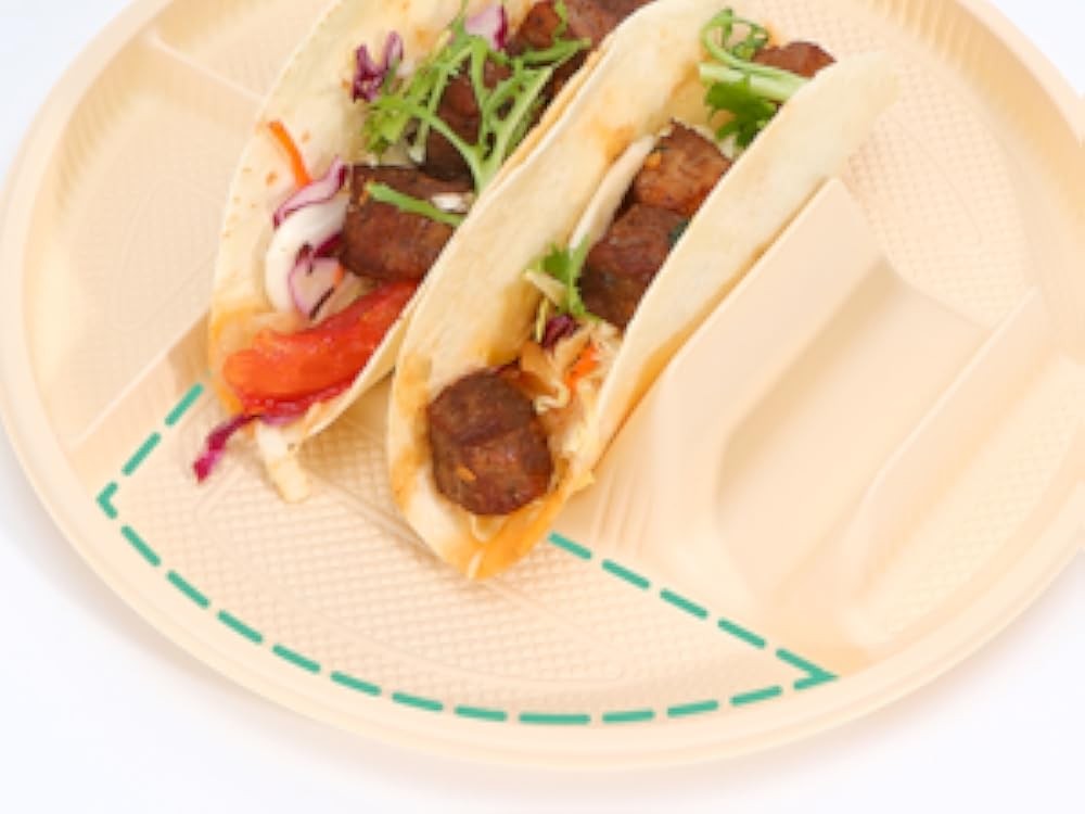 10'' Lar Disposable Taco Plates, 3-Taco & 4-Sides, Biodegradable