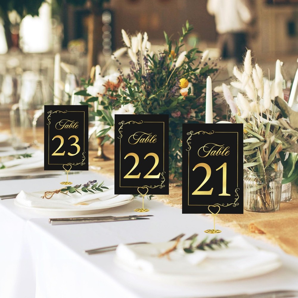 JOYIT 31 Sets Wedding Table Number Holders Black Gold Metal Rectangular Pedestal