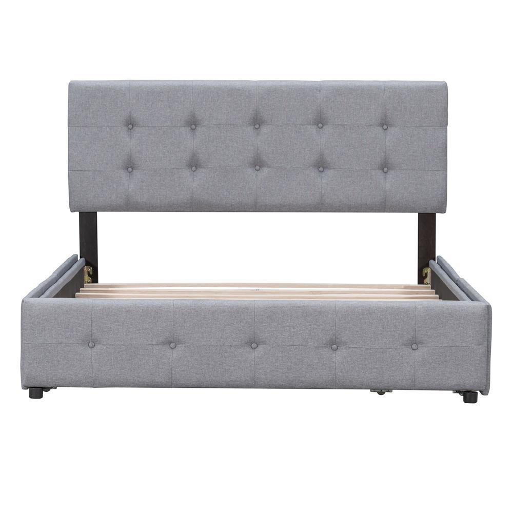 Sturdy and Durable Queen Size Platform Bed with Classic Headboard and Drawers