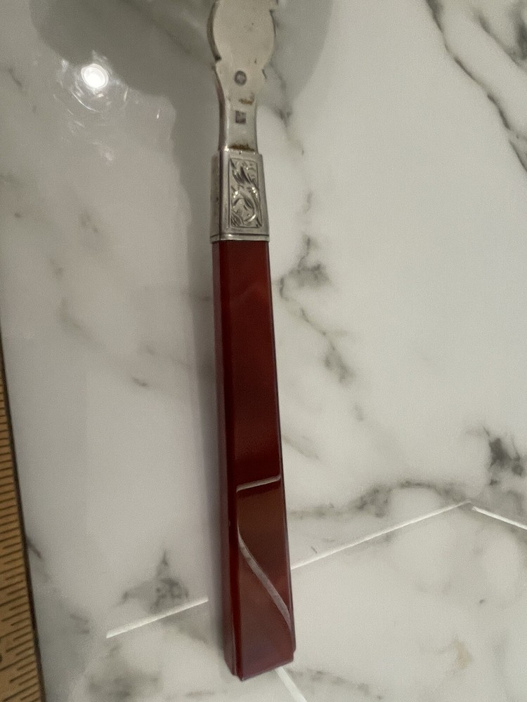 Huge Engraved Cut Work Fish Server Agate Handle Dutch Silver 1859