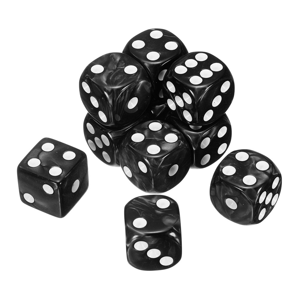 10Pcs 6 Sided Colored Standard Dice, Acrylic D6 Pearl Pattern Dice, Black