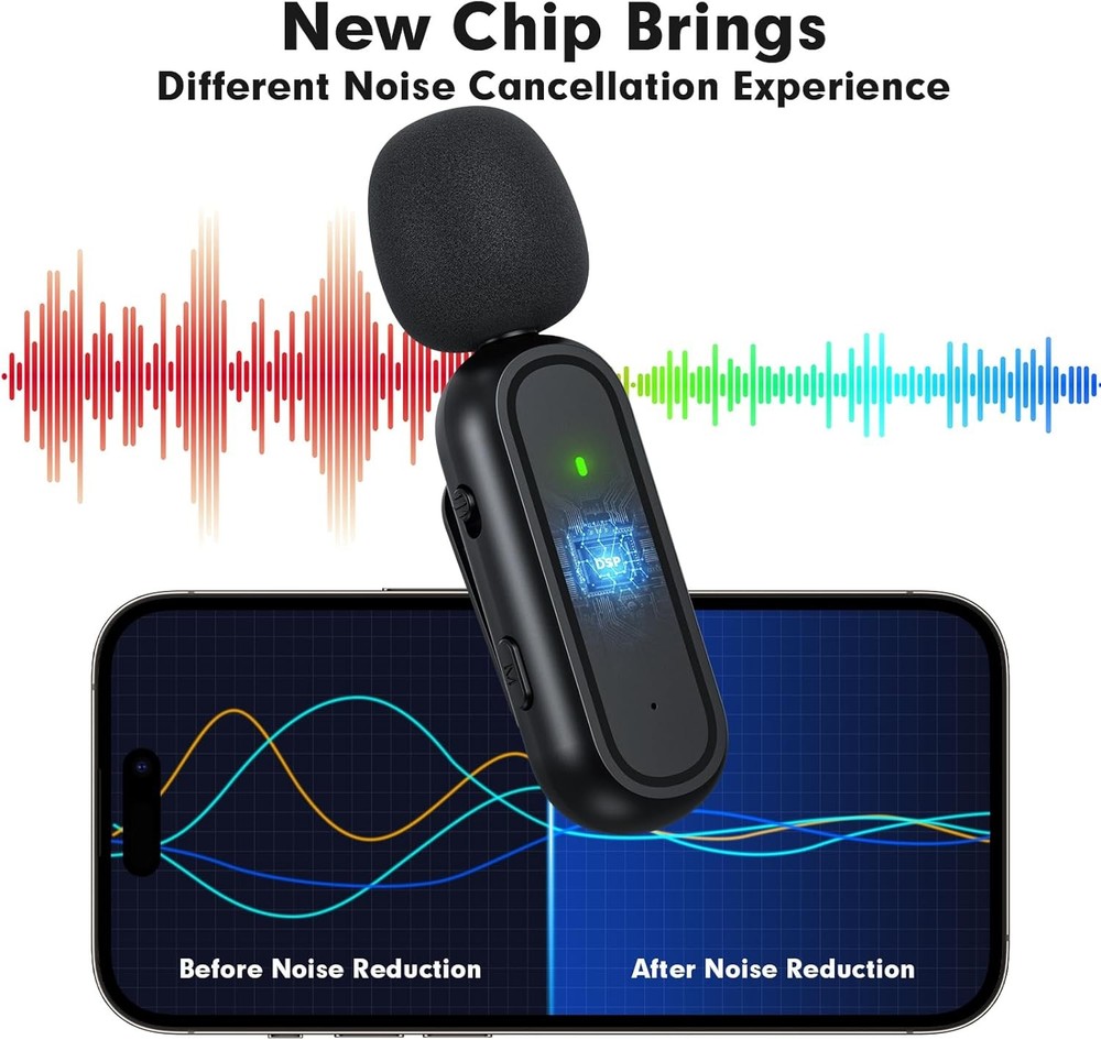 1Pack Wireless Lavalier Microphone for iPhone 15 Android 2TX+1RX & Charging Case