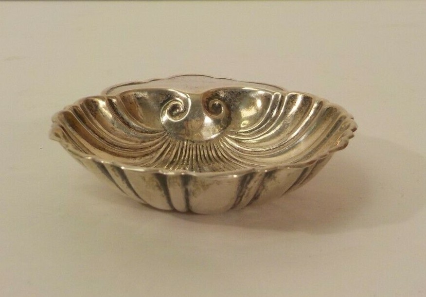 Sterling Silver Embossed Shell Shaped Nut Dish, No Monograms