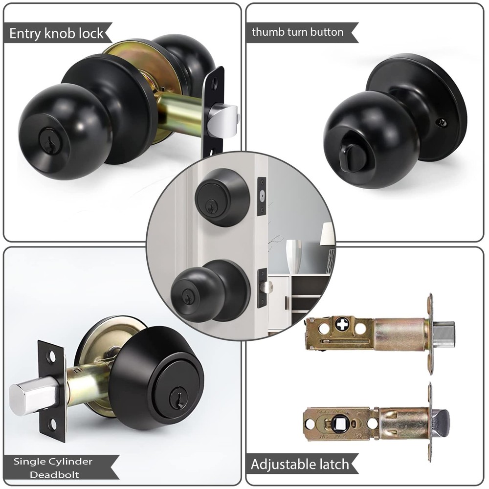 Front Door Lock Set Exterior with Deadbolt, 1 Pack, Matte Black