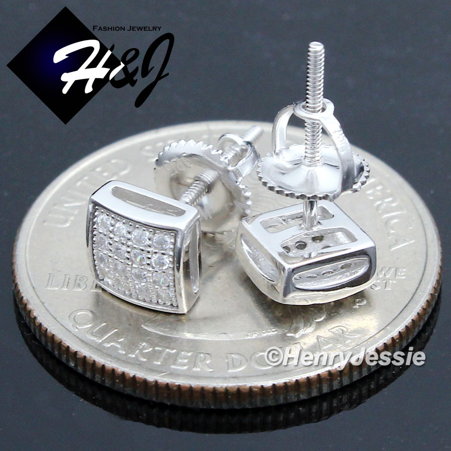 MEN WOMEN SOLID 925 STERLING SILVER ICY BLING CZ 6MM 3D SQUARE STUD EARRING*E131
