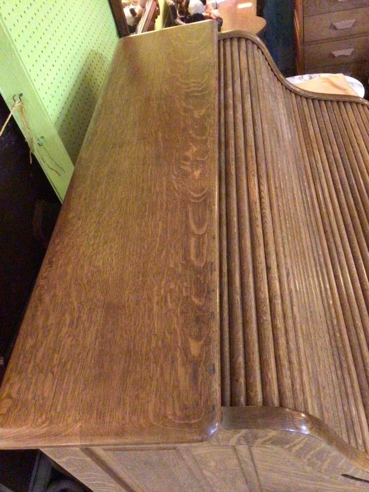 Antique Oak Roll top S Curve Desk Raised Panel Sides