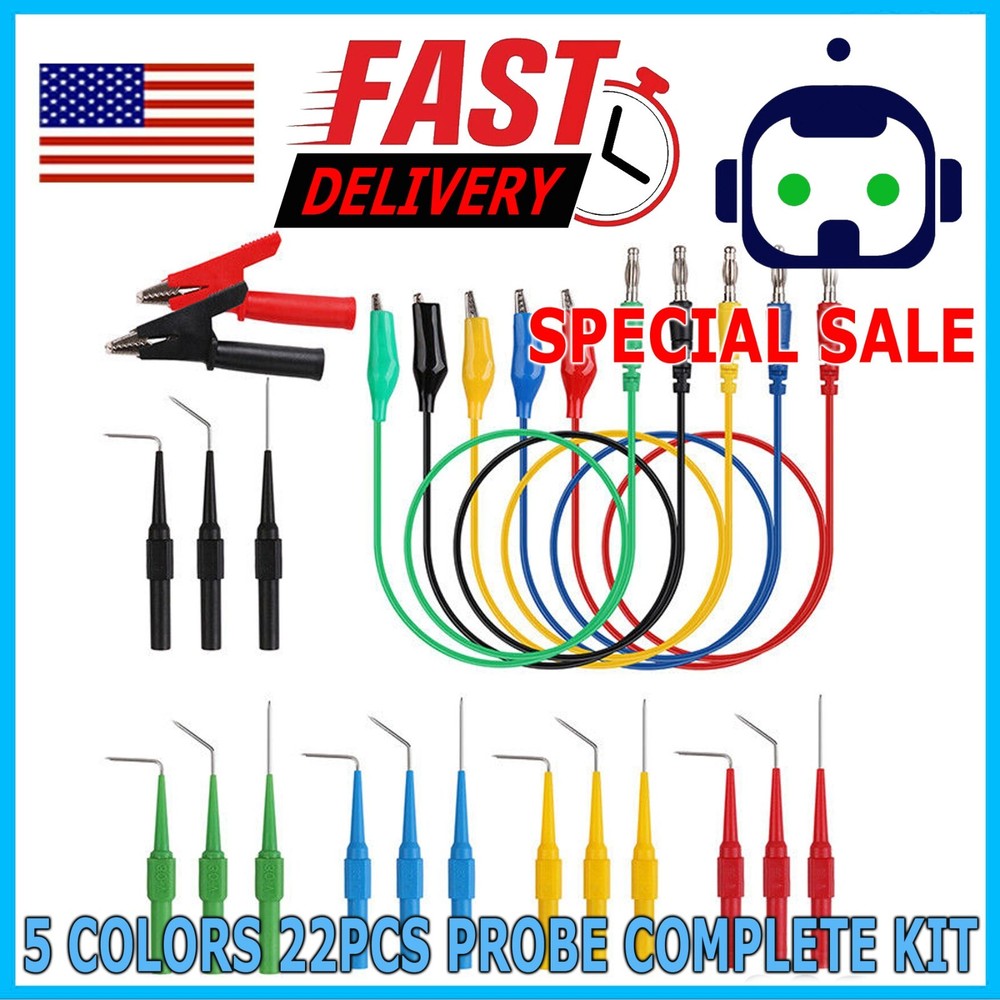 22Pcs Automotive Back Probe Kit Multimeter Test Leads Alligator Clips Wire Tool