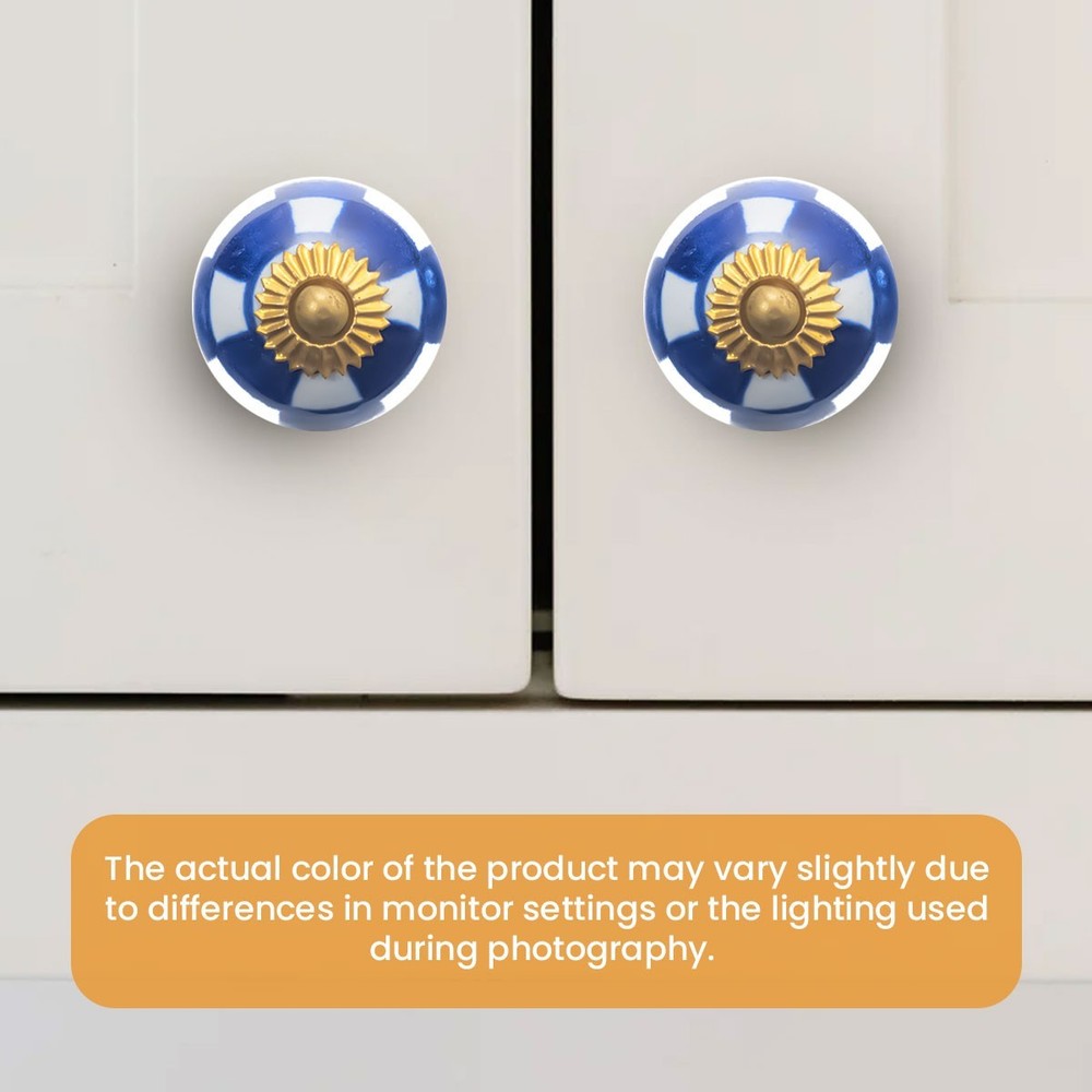 Blue & White Checkered Ceramic Knobs - 6 Pack, Cabinet & Drawer Hardware