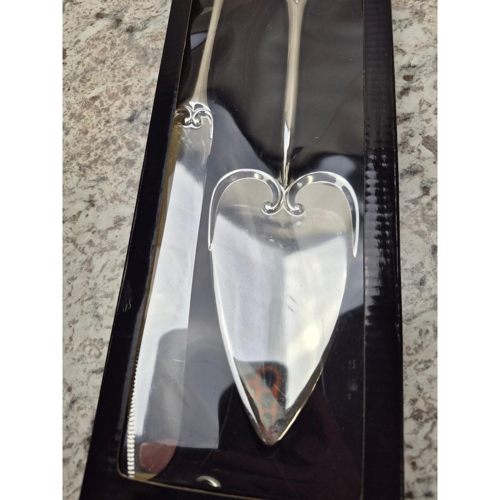 Studio His & Hers Serving Set Cake Knife Server Heart Design Silver Tone