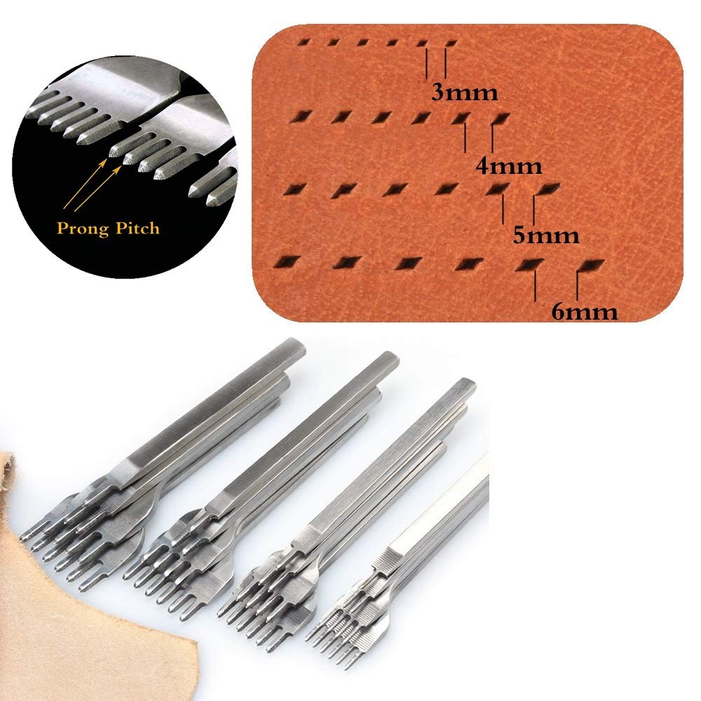 Aiskaer Leather Stitching Punch Set, Diamond Chisel Tools, 6mm 6mm, Silver