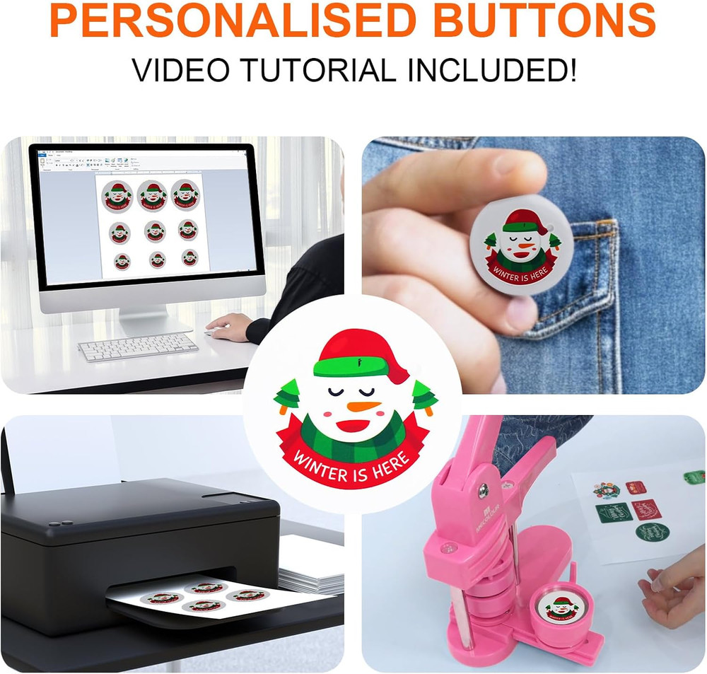 Versatile Button Maker Machine with 150 Supplies - DIY Pinback Buttons (Pink)