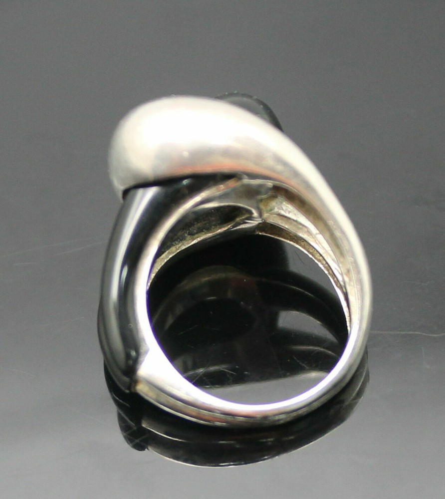 HANDCRAFTED VINTAGE BLACK ONYX MEMORY KNOT SOLID STERLING SILVER RING SIZE 5.25