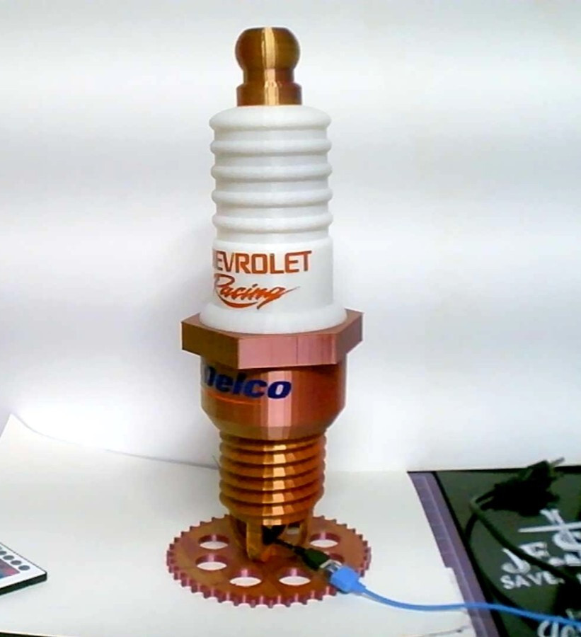 Large Sparkplug Shaped 3D Printed Night light With Fading Changing Colors