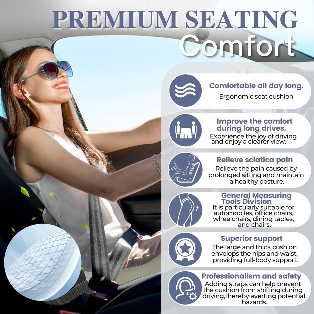 Memory Foam Seat Cushion for Sciatica Back Pain Relief Ergonomic Gray
